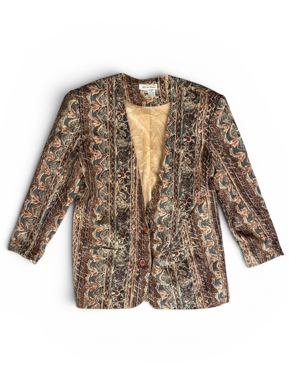 Vintage 90s Art de Chine 100% Silk Tapestry Print Blazer Jacket Petite Medium